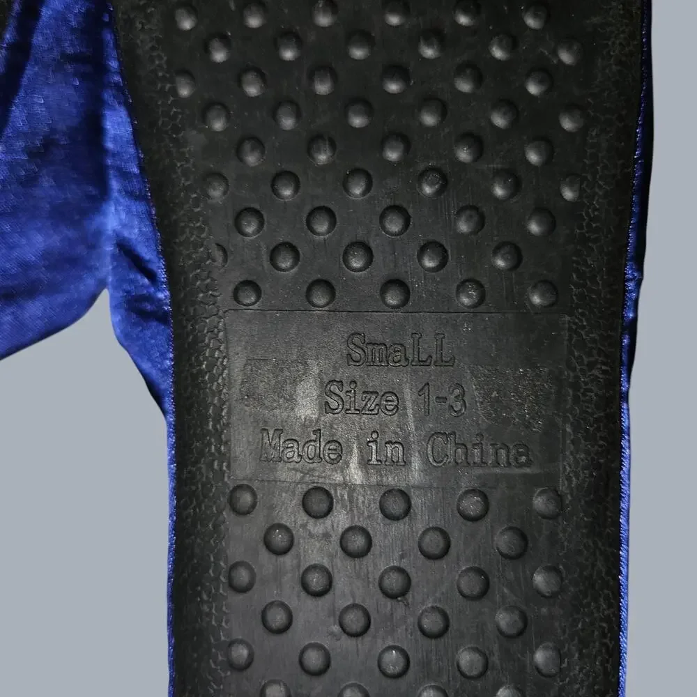 American Girl Girls Navy Blue Satin Embroidered Floral Slip-On Slippers Size 1-3